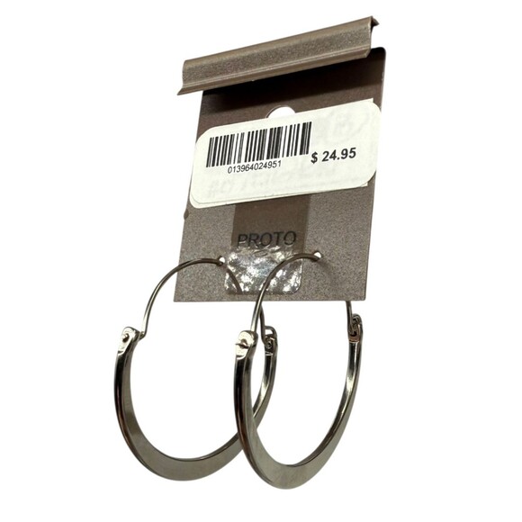 J. Jill Medium Classic Hoop Earrings Silver Tone Tube Hinged Back Polished NEW - Picture 8 of 9